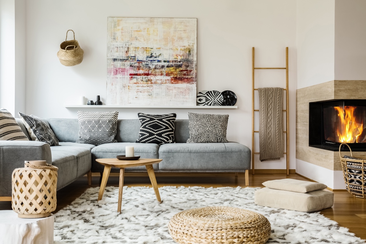 a light-colored living room with a fireplace
