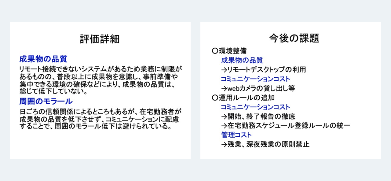 当時、全社ミーティングで評価結果を報告した際のスライド