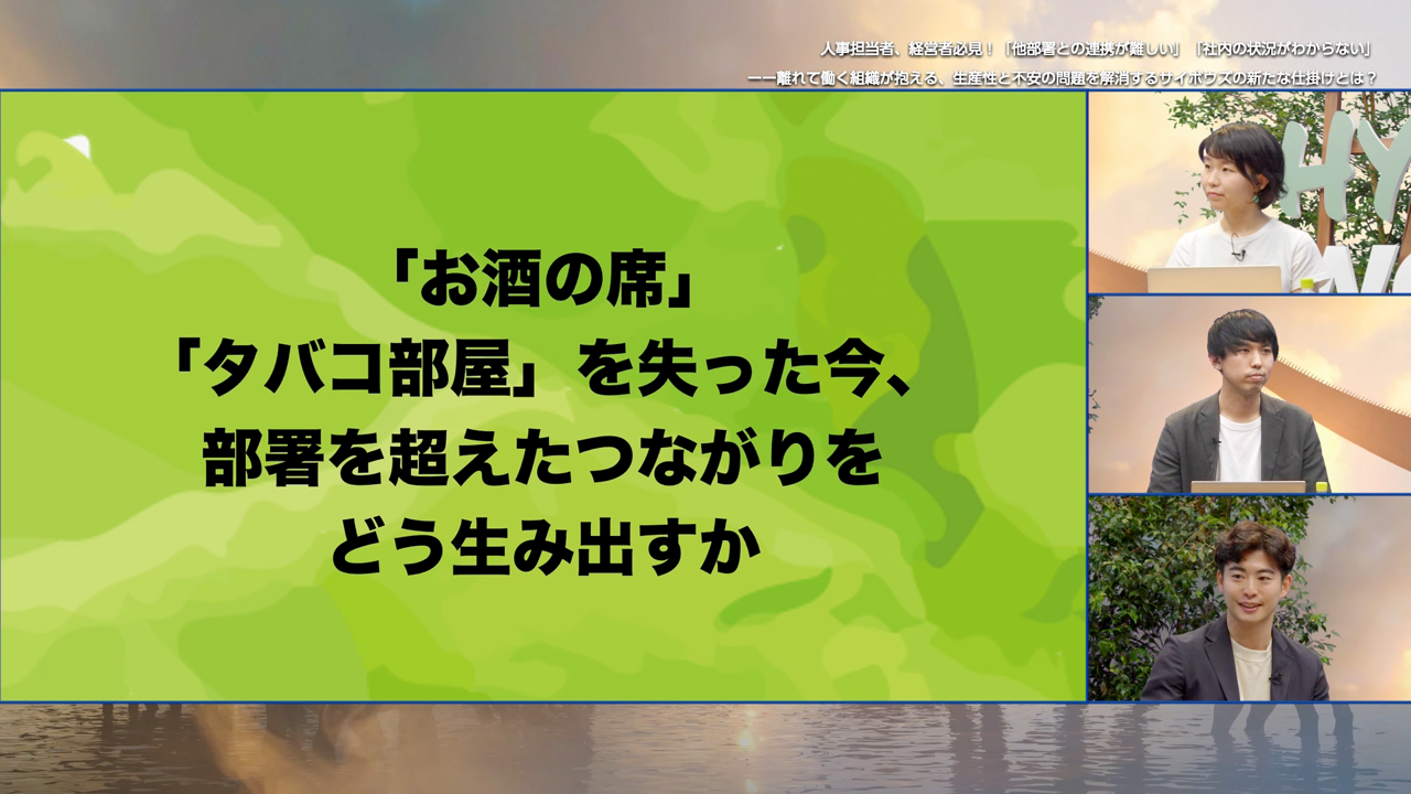 コロナ禍で失われた部署を超えた繋がりをどう生み出すかというタイトルのスライド