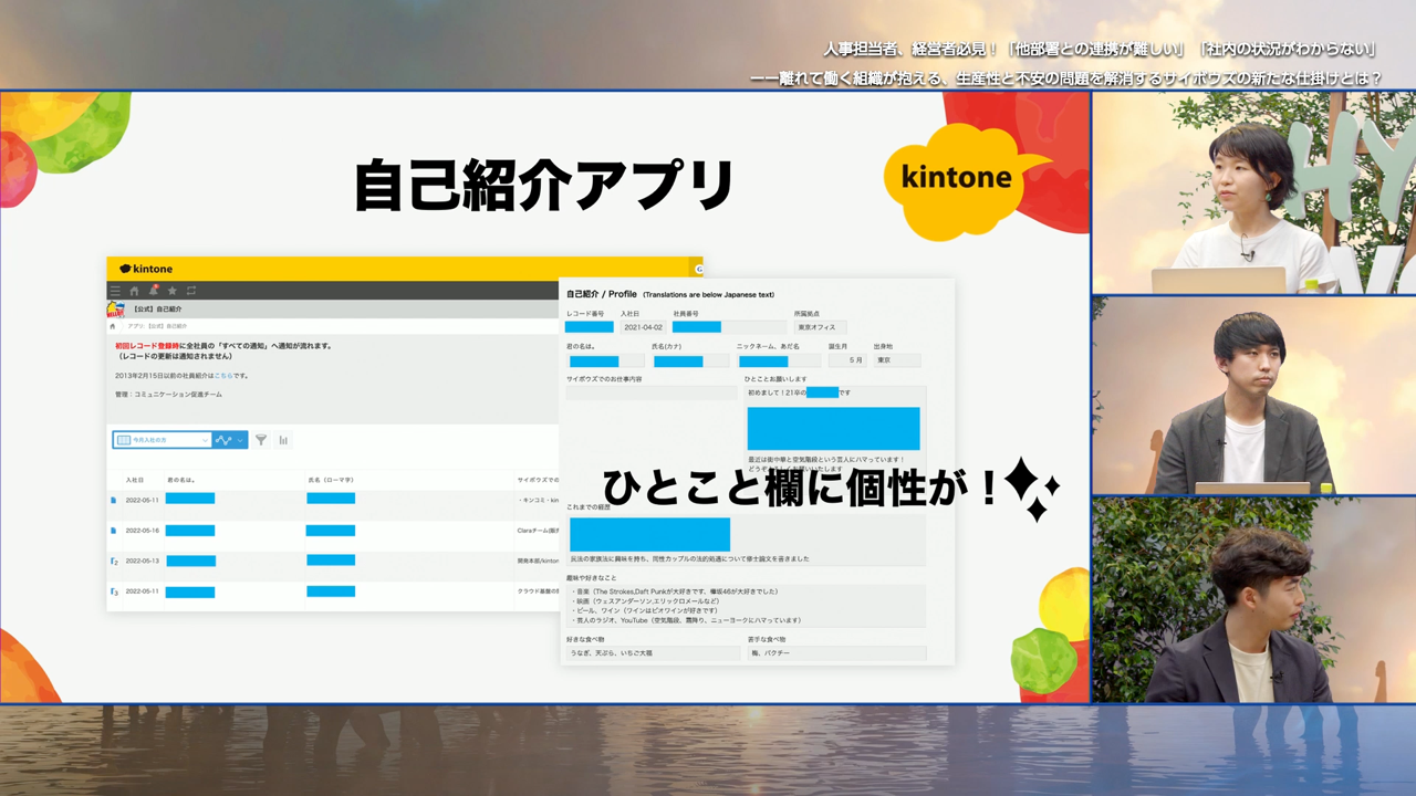 kintoneの自己紹介アプリの画面